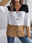 Casual Contrast Color Button Long Sleeve Sweater