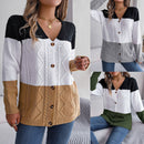 Casual Contrast Color Button Long Sleeve Sweater