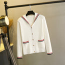 White Sweater Cropped Preppy Top Jacket