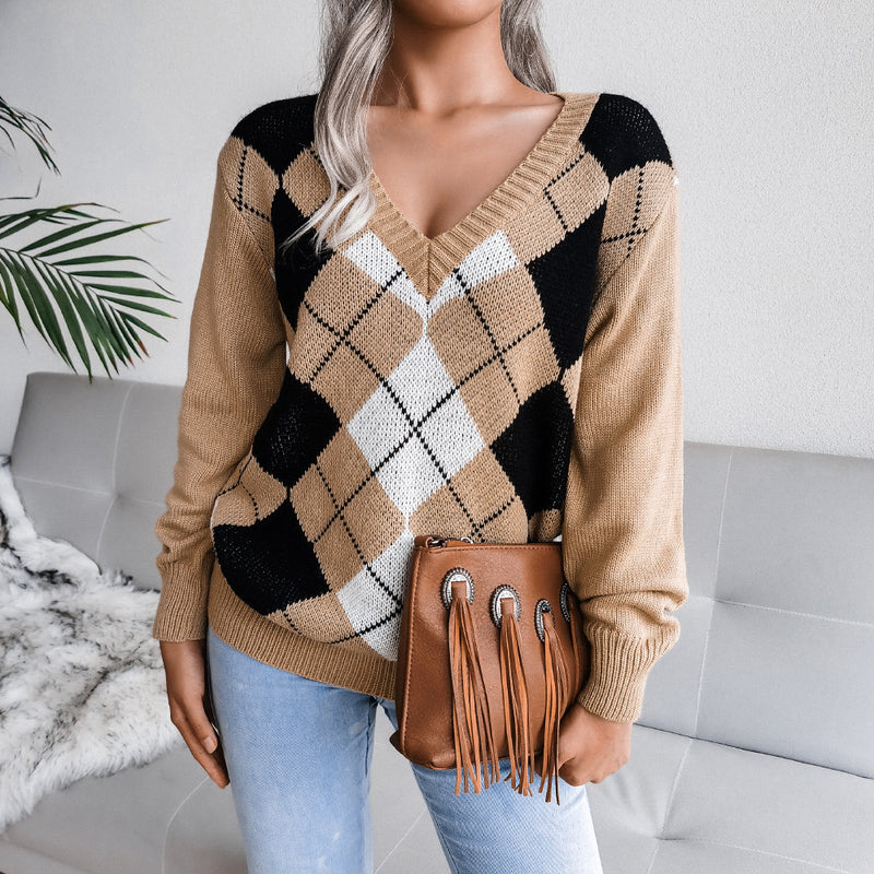 Ladies Preppy Diamond Casual Sweater