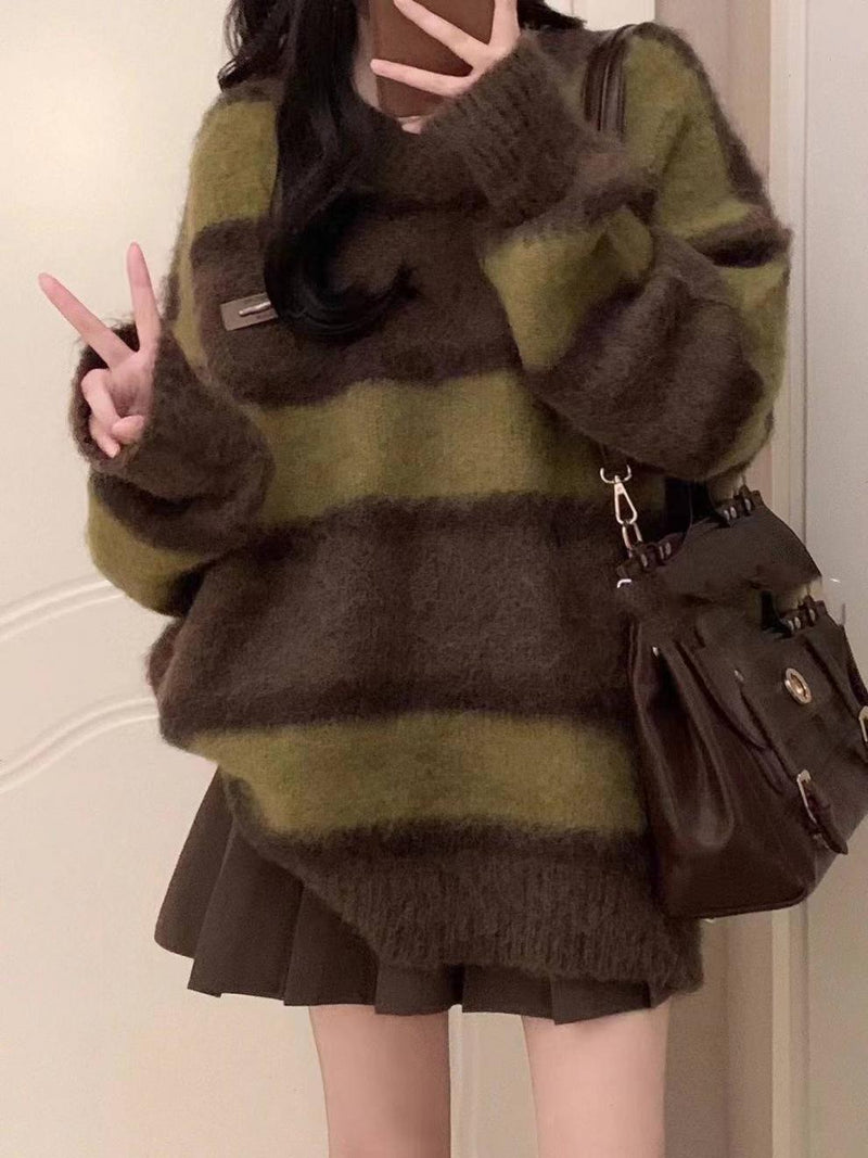 Women's Winter Preppy Style Vintage Stripe Sweater