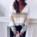 v-neck button striped sweater cardigan