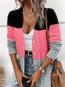 Casual Contrast Color Button Long Sleeve Sweater