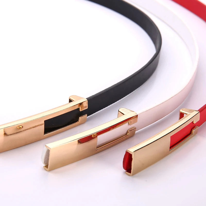 Slim PU Leather Waist Belt – Adjustable Metal Buckle for Dresses & Coats