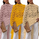 Asymmetrical Lace Blouse – Long Sleeve Guipure Top with Stand Collar