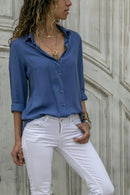 Chiffon Asymmetrical Blouse – Oversized Long Sleeve Button-Up for Workwear