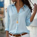 Chiffon Asymmetrical Blouse – Oversized Long Sleeve Button-Up for Workwear