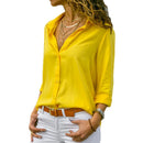 Chiffon Asymmetrical Blouse – Oversized Long Sleeve Button-Up for Workwear