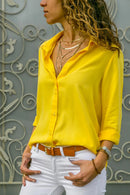 Chiffon Asymmetrical Blouse – Oversized Long Sleeve Button-Up for Workwear