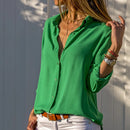 Chiffon Asymmetrical Blouse – Oversized Long Sleeve Button-Up for Workwear