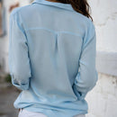 Chiffon Asymmetrical Blouse – Oversized Long Sleeve Button-Up for Workwear