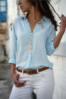 Chiffon Asymmetrical Blouse – Oversized Long Sleeve Button-Up for Workwear