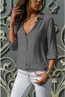 Chiffon Asymmetrical Blouse – Oversized Long Sleeve Button-Up for Workwear