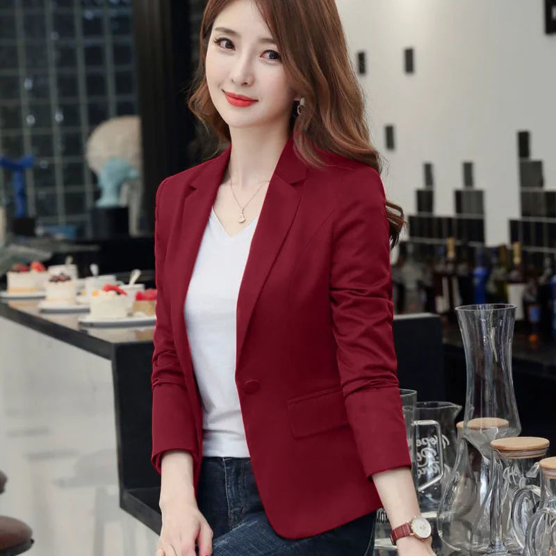 Slim Fit Single-Button Red Blazer