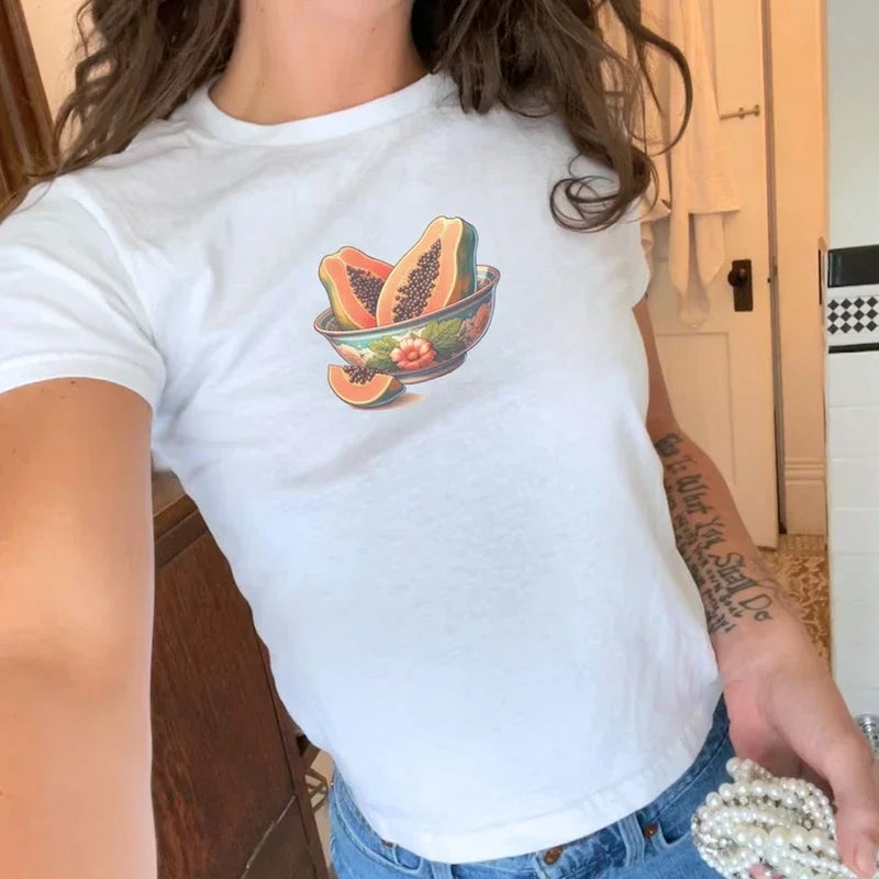 Y2K Cherry Print Baby Tee