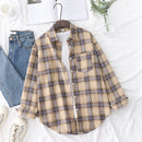 Casual Loose Fit Plaid Flannel Shirt – College Style