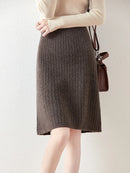 Merino Wool Pleated Midi Skirt