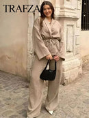 Linen Lace-Up Shirt & Pants Set