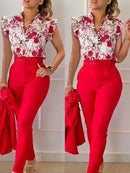 Ruffle Sleeve Blouse & Pant Set