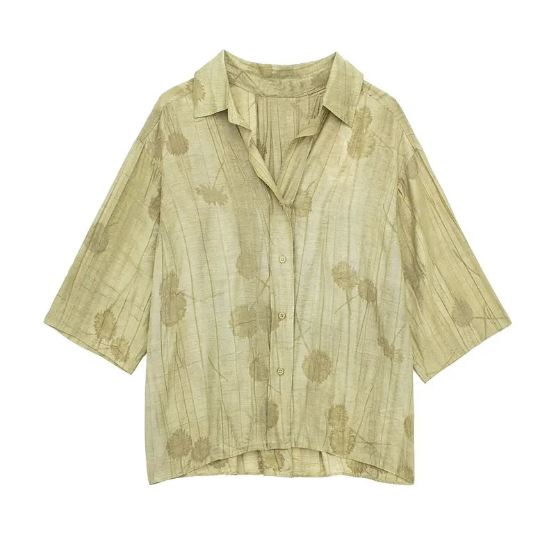 Women’s Summer Tie-Dye Lapel Shirt – Loose Fit Retro Casual Long Sleeve