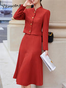 Elegant A-Line Skirt & Blazer Suit Set