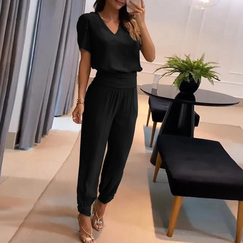 Floral Print V-Neck Tee & Pants Set
