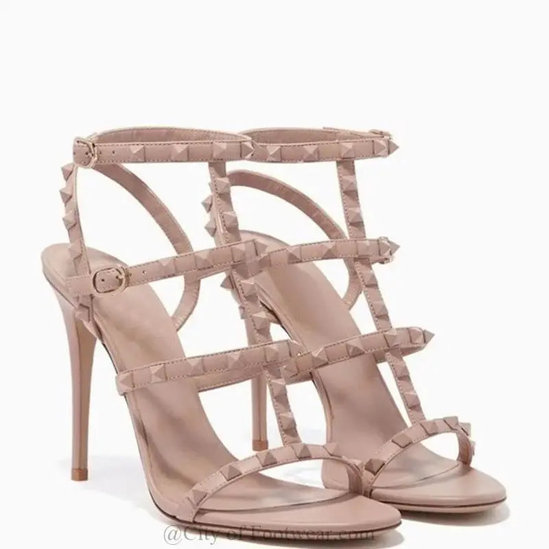 Rockstud Caged Leather Sandals – Colorful High Heel Stilettos