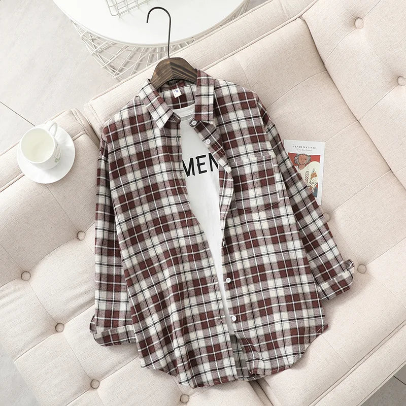 Casual Loose Fit Plaid Flannel Shirt – College Style