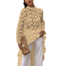 Asymmetrical Lace Blouse – Long Sleeve Guipure Top with Stand Collar