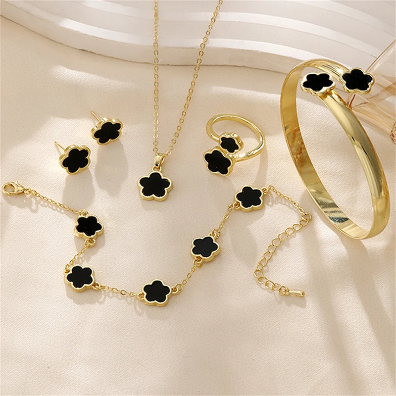 5-Piece Enamel Plum Blossom Jewelry Set – Necklace, Earrings & Bracelet