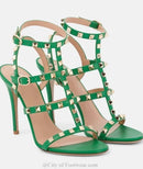 Rockstud Caged Leather Sandals – Colorful High Heel Stilettos