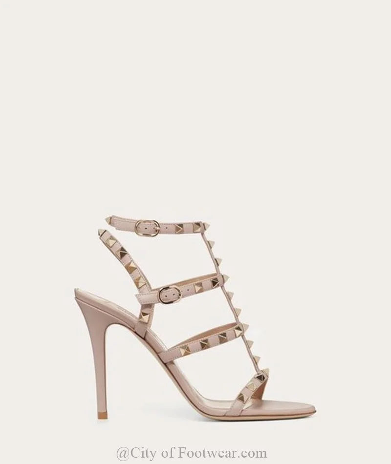 Rockstud Caged Leather Sandals – Colorful High Heel Stilettos