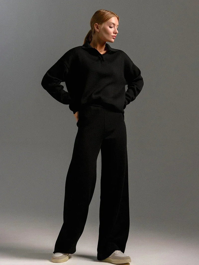 Cozy Knit Polo Sweater & Wide-Leg Set