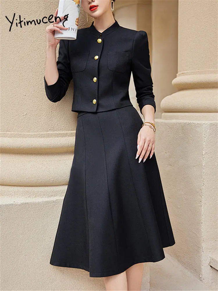 Elegant A-Line Skirt & Blazer Suit Set