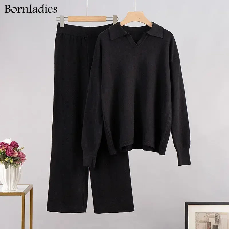 Cozy Knit Polo Sweater & Wide-Leg Set