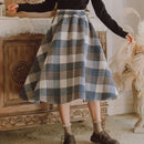 High-Waist Vintage Plaid Wool Skirt