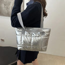 Quilted Rhombus Cotton Tote – Large Capacity Handbag