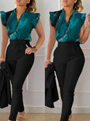Ruffle Sleeve Blouse & Pant Set