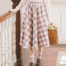 High-Waist Vintage Plaid Wool Skirt