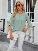 Casual O-Neck Half Sleeve Blouse – Loose Fit Summer Top in Green