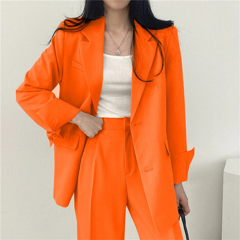 Retro Chic Korean Blazer & Pants Set