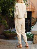 Cotton-Linen O-Neck & Pocket Pants Set