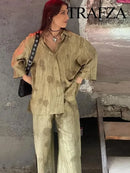 Women’s Summer Tie-Dye Lapel Shirt – Loose Fit Retro Casual Long Sleeve