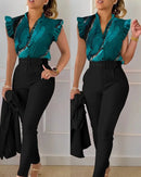 Ruffle Sleeve Blouse & Pant Set