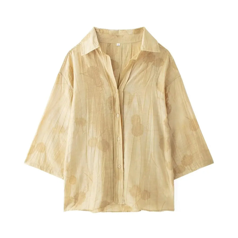 Women’s Summer Tie-Dye Lapel Shirt – Loose Fit Retro Casual Long Sleeve