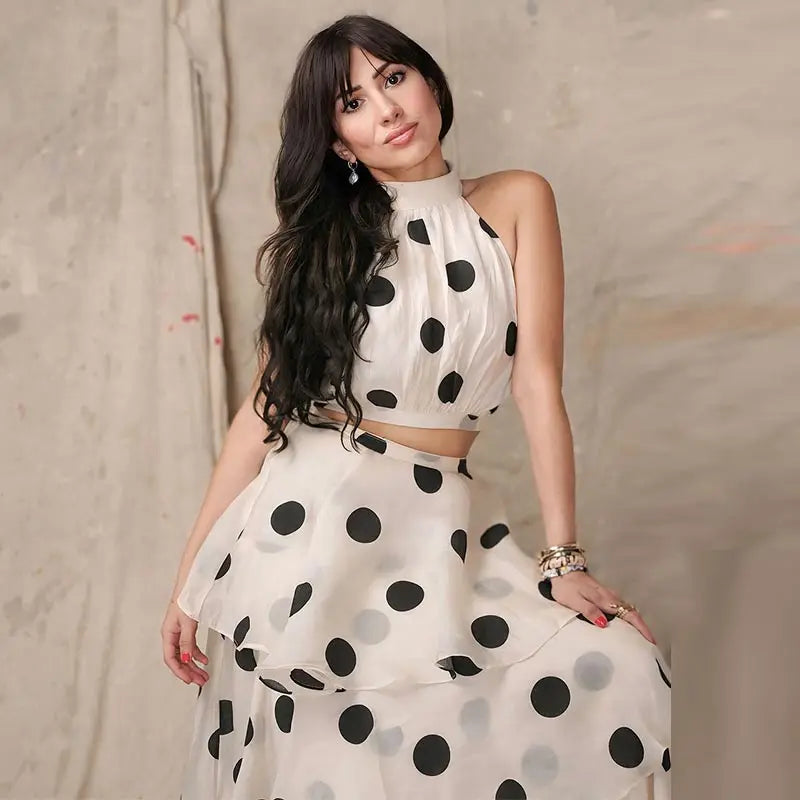 Polka Dot Ruffle Crop & Skirt Set