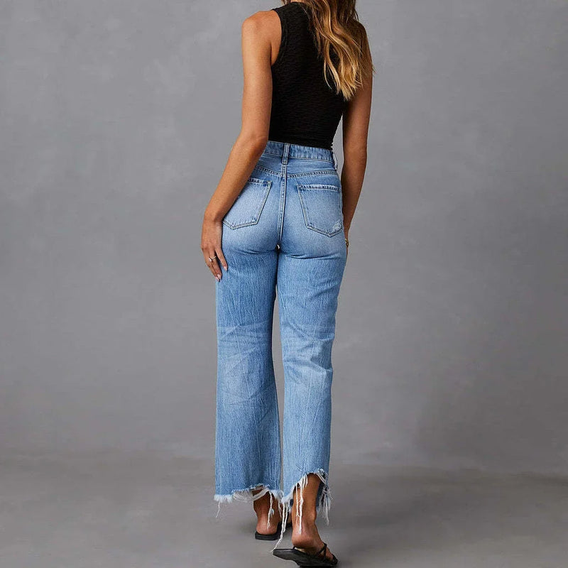High Waist Ripped Mom Jeans – Y2K Style
