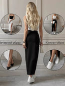 Y2K Side Split Patchwork Maxi Skirt