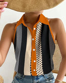 One-Shoulder Sleeveless Abstract Print Shirt – Summer Casual Women’s Top