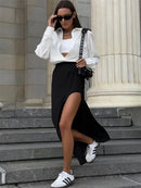 Y2K Side Split Patchwork Maxi Skirt